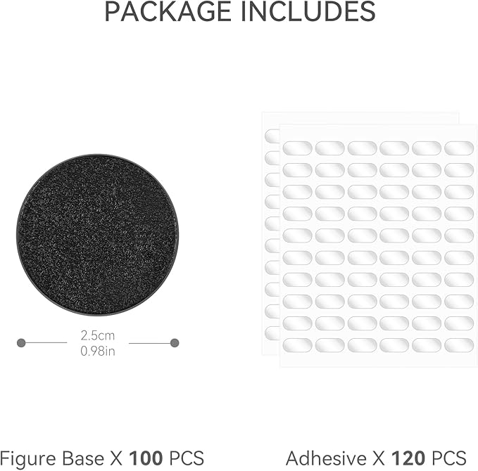 100PCS Miniature Bases+120PCS Adhesive, 25mm or 0.98inch Round Black Plastic Model Bases for Gaming Miniatures Collectible War Table Game or Wargames Board Game