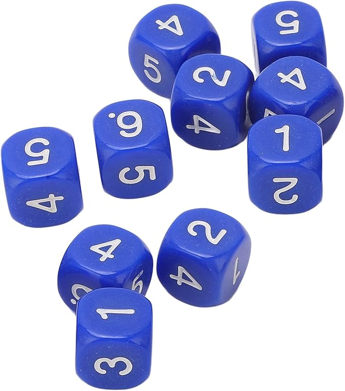 Number Dice, 20 6Sided Plastic Dice, Rounded Corners (Blue)