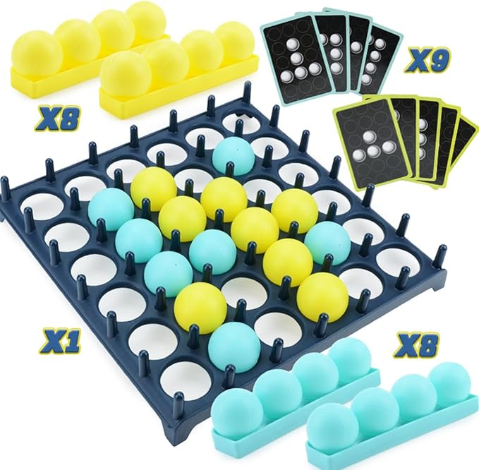 Bounce Ball Family Game - Connect 9 Cards, 16 Balls & 1 Game Grid - Perfect Holiday Toy for Kids