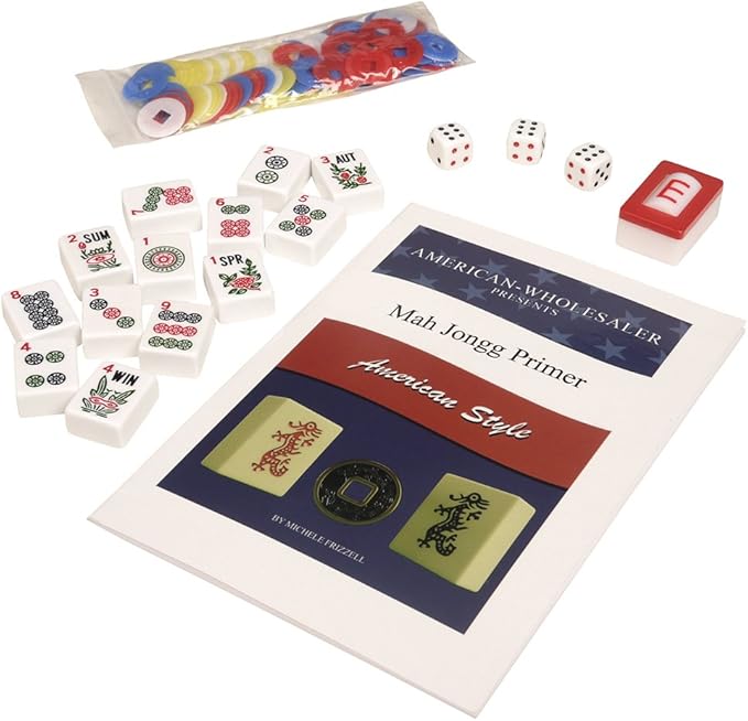 New! - American Mah Jongg Set 166 Premium White Tiles, 4 All-in-One Rack/Pushers, Denim Blue Soft Bag - Stylish Full Size Complete Mahjong Set