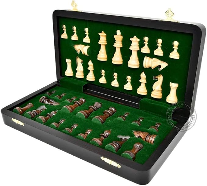 House of Chess - 12 Inches Wooden Magnetic Folding Travel Chess Set/Board - 2 Extra Knights, 2 Extra Pawns, 2 Extra Queens & Algebraic Notation - Handmade - Premium Quality