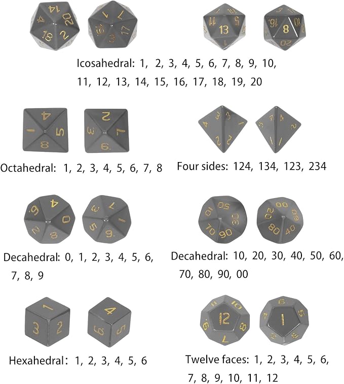 TUMBEELLUWA Engraved Crystal Stone Polyhedral Dice Set for RPG MTG Dungeons and Dragons Table Game 7 Pieces DND Board Game Dices with Pouch, Rock Crystal