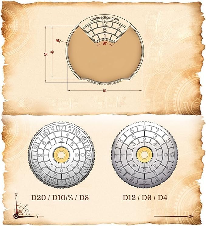 UD 7 in 1 Roulette Dungeons and Dragons Steampunk Themed Metal Dice Set for D&D Roleplaying Games (Ancient Bronze)