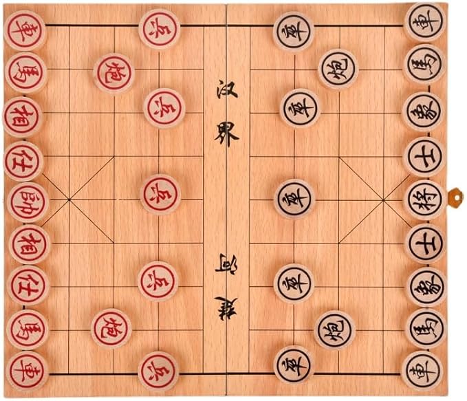 Chinese Chess,11.4 Inch Wooden Foldable Chinese Chess Xiangqi with Wooden Chess Pieces Traditional Classic Educational Strategy Games Travel Folding Board Set for Teens Adults