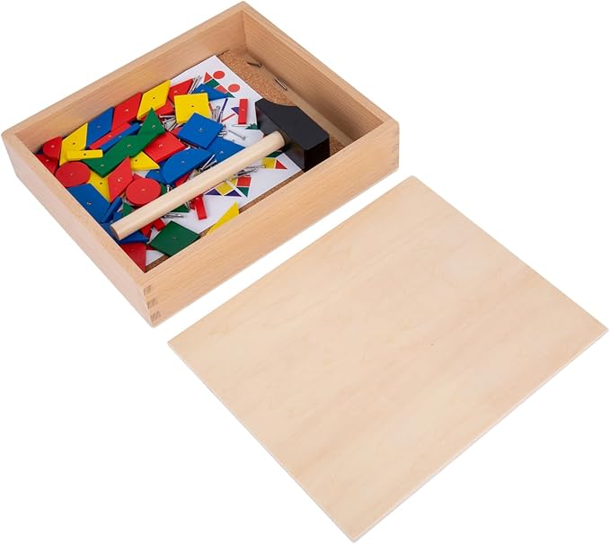 Adena Montessori Hammer and Nail Toys Wooden Pegboard Puzzle for 4-6 Year Olds