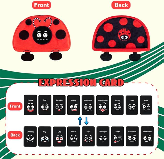 teytoy Social Emotional Learning Toy with Emotion Cards, Funny Ladybug Shape Expressions Matching Educational Montessori Toys for Preschool Learning Activities for Kids Ages 1-3 Years