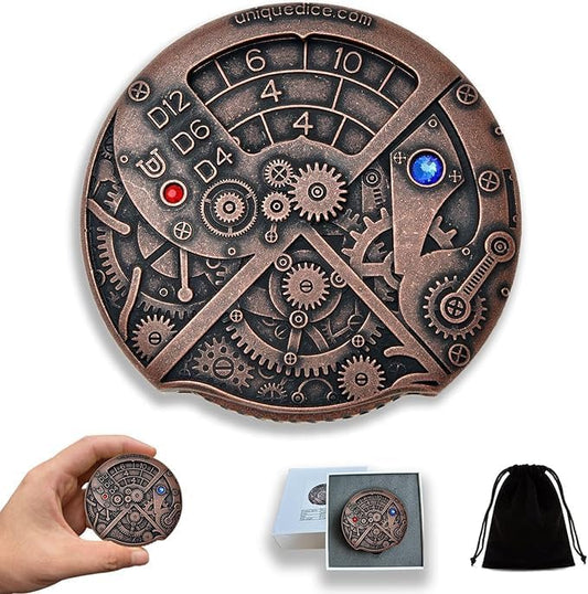 UD 7 in 1 Roulette Dice Dungeons and Dragons Dice Steampunk Themed Metal Dice Set D&D Roleplaying Dice Multi-Purpose Dice for Roleplaying Games(Roll Plated red Copper Color)