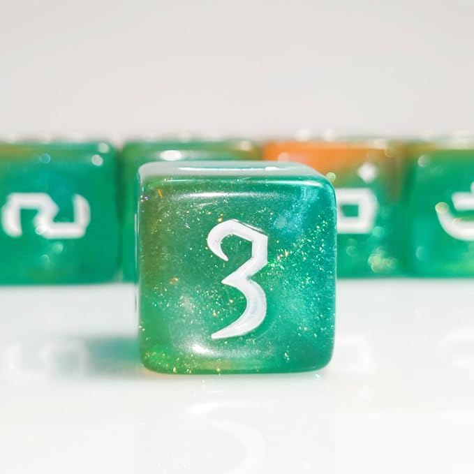 10 PC D6 dice 16mm Acrylic Dice Set for RPG MTG DND Dice Table Games and Board Games (Green+Coffee)