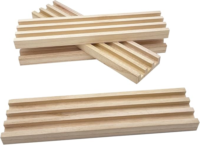 Wooden Domino Racks Set of 4 Natural Domino Trays Holders Organizer for Mexican Train Chickenfoot and Other Domino Games - Dominoes NOT Included