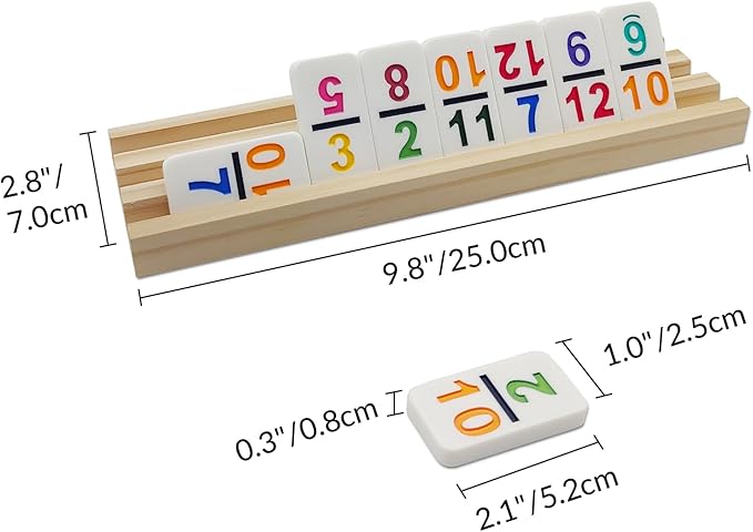 Mexican Train Dominoes Set with Numbers and 4 Wooden Racks, Double 12 Domino Travel Set with Wooden Hub, 91 Colored Domino Tiles Game Set with for Family Game Night