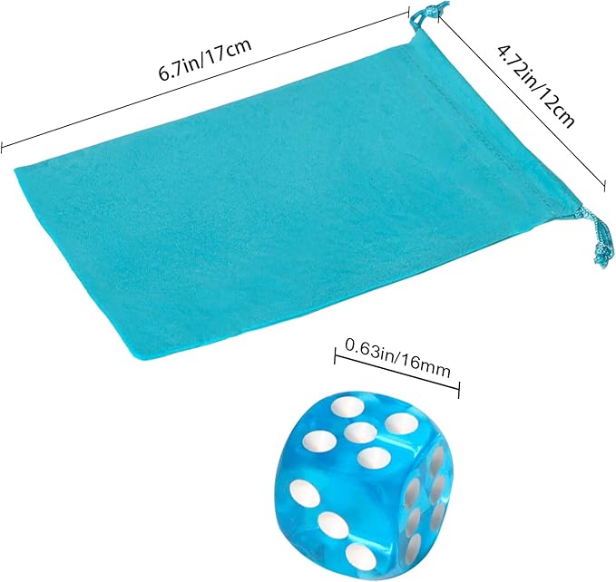 50 Pieces 16mm Colored Dice Set, Bulk Dice in 10 Translucent Colors with a Blue Drawstring Storage Bag, 6 Sided Dice for Board Games