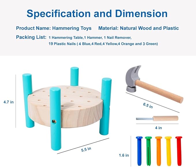 Wooden Baby Workbench Pounding Hammer Toy for Toddlers,STEM Educational Preschool Learning Toys for Kids