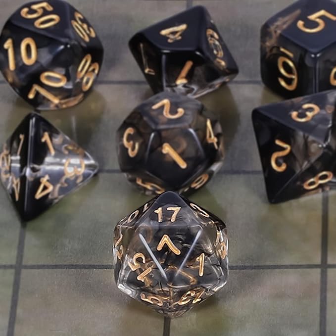 CiaraQ DND Polyhedral Dice Set for Dungeons and Dragons RPG MTG Role Playing Table Games-with 1 Dice Pouch (Transparent + Black Cloud)