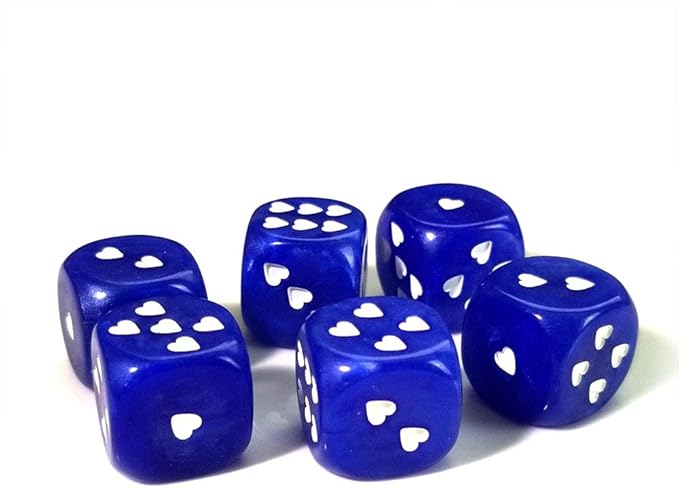 D6 16mm Six Sided Gaming Dice for Board Games, Activity, Casino Theme, Party Favors, Toy Gifts Marbleized Dice -Blue Marbleized Heart Cirrus (10 pcs)
