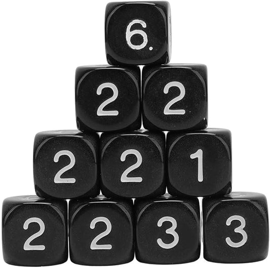 Number Dice, 20PCS Plastic 6 Sided Game Dice 16mm Round Corner Polyhedral Dice Set for Numeral Teaching Board Games (Black)