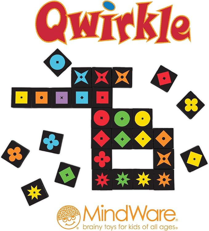 MindWare Qwirkle Color Blind Friendly Family Game Game for Kids and Adults - Fun Family Game Night Game for Concentration and Visual-Thinking Skills - Ages 6+