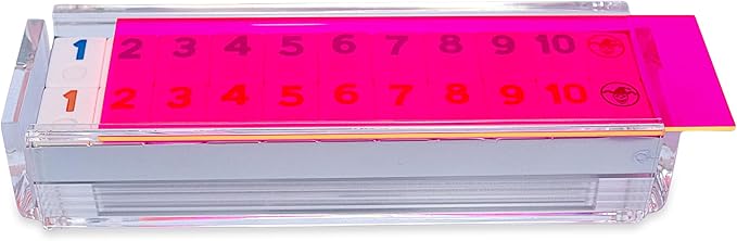 Luxury Rummy Tile Set Game in Handmade Acrylic Case with 4 Racks Included (Neon Pink)