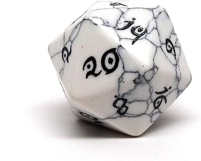 Single D20 Semi Precious Stone Dice with Elvenkind Font (White Howlite)