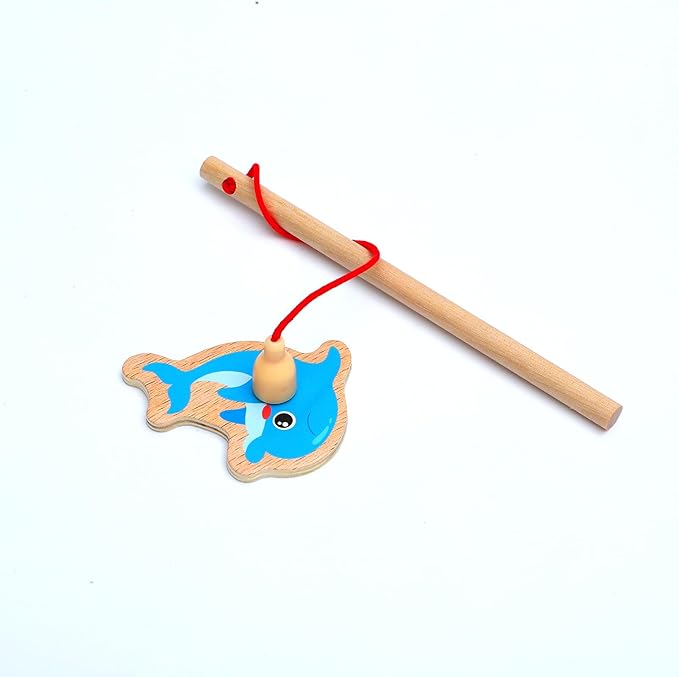 ONEST 34 Pieces Magnetic Fishing Game for Kids Wooden Magnet Fishing Game Wooden Magnetic Toys for Kindergarten Preschool Girl Boy
