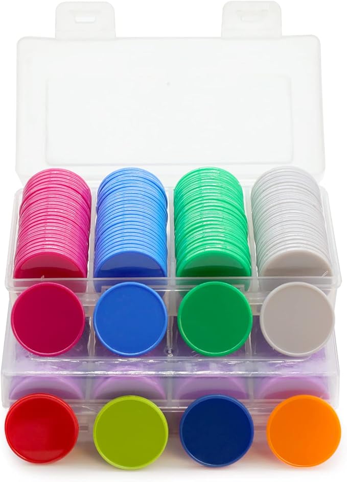 Set of 100 Opaque Plastic Learning Counters Mini Poker Chips Game Tokens with Storage Box (RoyalBlue, 1 Inch)