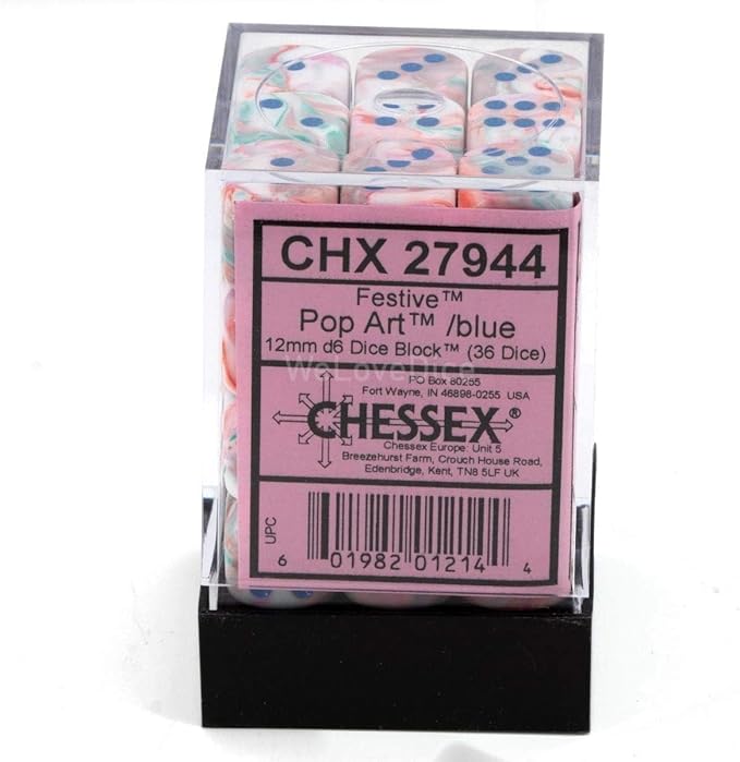 Chessex Festive 12mm D6 Dice Block, Pop Art and Blue