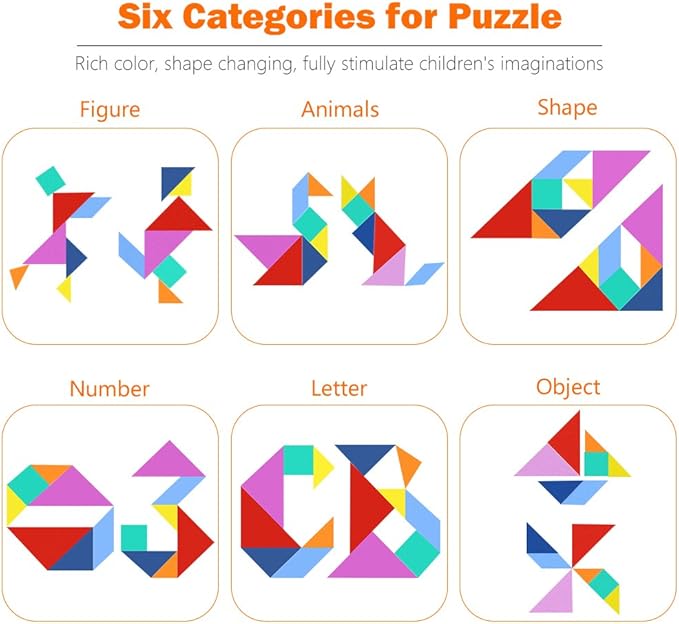 Travel Tangram Puzzle - Magnetic Pattern Block Book Road Trip Game Jigsaw Shapes for Kids Adult Challenge IQ Educational Toy Gift Brain Teasers-2 Set of Tangrams
