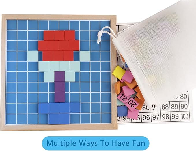 Wooden Hundred Board Game Toys Montessori 1-100 Consecutive Numbers Puzzles Preschool Learning Math Manipulatives Number Chart Counting Games Toy for Kids Toddlers Kindergarten(Multicolored)