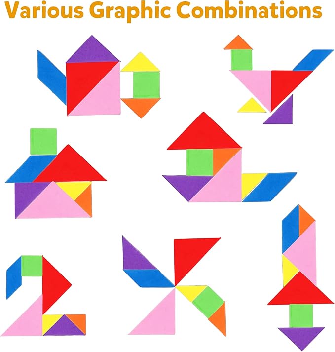 Travel Tangram Puzzle,Magnetic Puzzle Book Game Road Trip Game Jigsaw Shapes Dissection STEM Games with Solution IQ Educational Toy for Kid Adult Challenge Brain Teasers 240 Patterns(2Pcs Tangrams)
