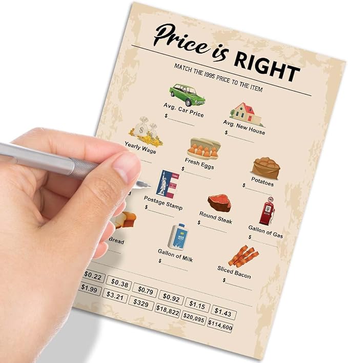 QUPT 30th Birthday Party Games, Price is Right Games, Birthday Party Supplies for Adults, Fun 1995s Party Game，Pack of 30 Cards