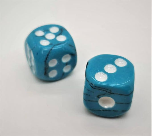 Natural Hand Carved Gemstone Dices, 15mm/0.59in, 6 Sided, Blue Turquoise