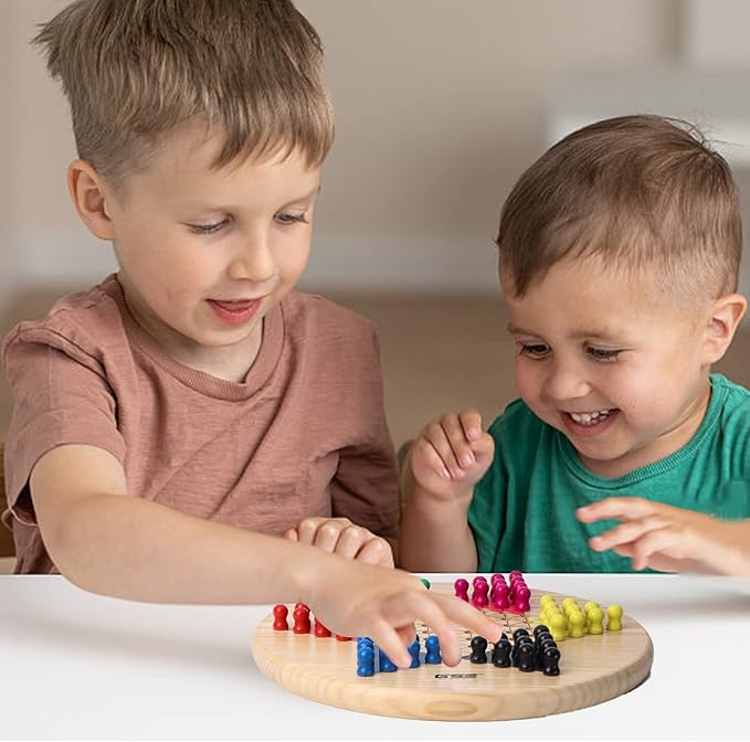 GSE Games & Sports Expert 11.5" Natural Wood 2-in-1 Chinese Checkers and Gobang Board Game Set with 66 Colorful Wooden Pegs and Stones, Classic Strategy Game for Kids & Adults