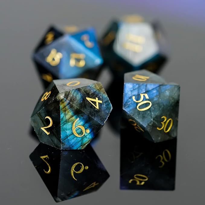 UDIXI Gemstone DND Dice Set, 7PCS Natural Stone D&D Dice Polyhedral Dice with Gift Case for Dungeons and Dragons Role Playing Games and Other Tabletop Games (Labradorite)