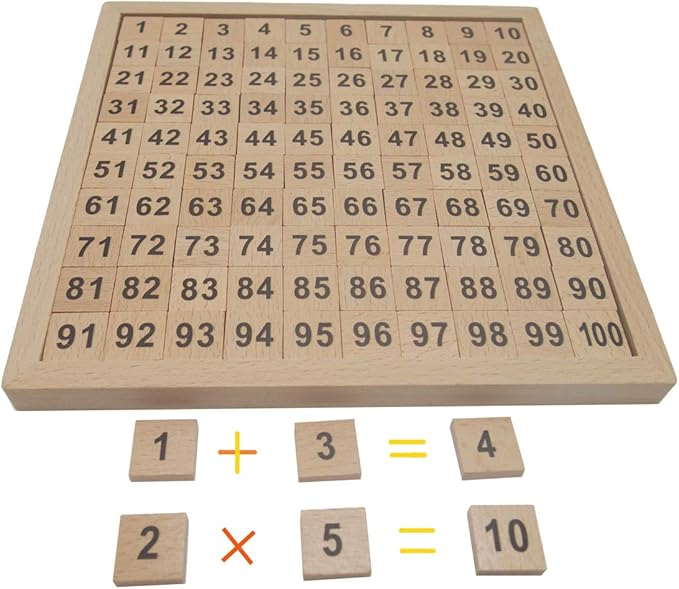Wooden Toys Hundred Board Montessori 1-100 Consecutive Numbers Educational Game Early Childhood Toy for Kids with Storage Bag (Counting & Math)