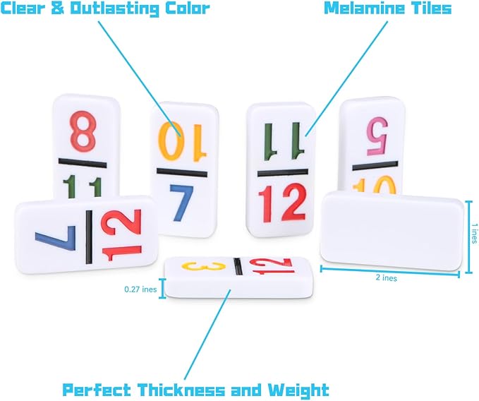 Mexican Train Numbers Dominoes with 4 Wood Trays, Color Double 12 Numerical Domine Set for Adults and Family, Classic 91 Tiles Board Grame with Waterproof Case