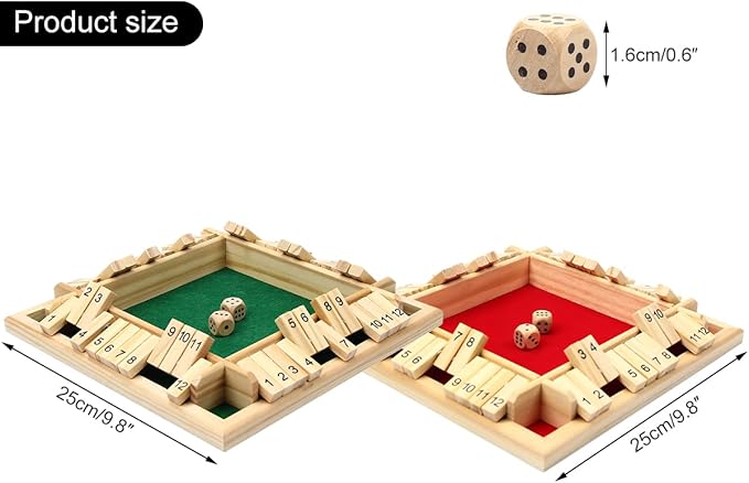 Wooden Shut The Box Game, 12-Number Dice Game for 2-4 Players, for Parties and Friends Gatherings, Classic Tabletop Board Game