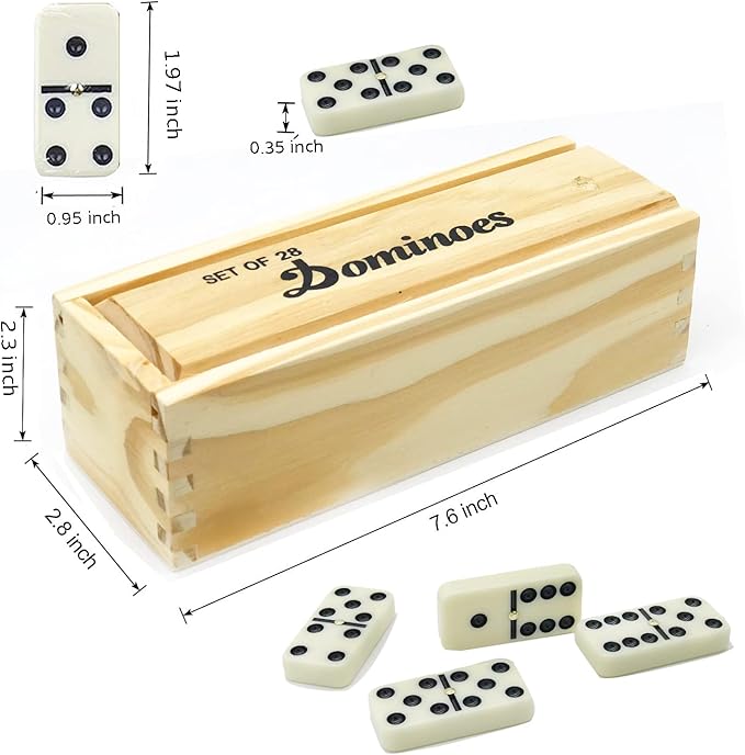 Dominoes Set for Adults and Kids Dominoes Set Double Six in Wine Wooden Case Double 6 Professional Domino Set 28 pcs Standard Domino Set 28 Tiles… (Double 6 Dominoes)