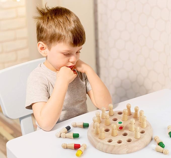Memory Game, Wood Memory Games for Kids Ages 4-8, Board Games for Family Interaction, Matching Games for Toddlers, Color Memory Wooden Chess Board, Birthday Gift for Kids