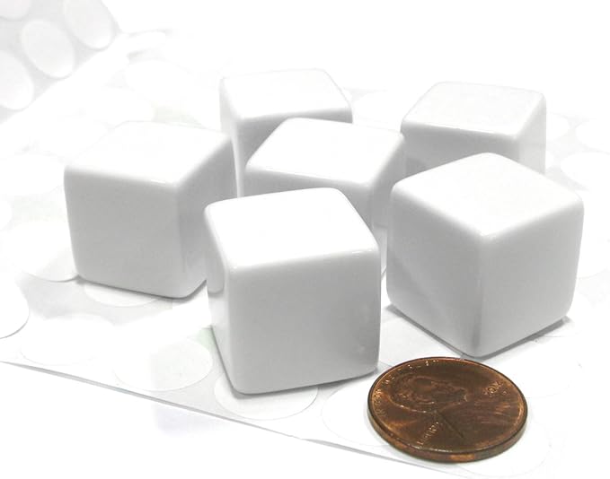 Set of 6 D6 19mm Blank Opaque Dice with Customizable Stickers - Solid White by Koplow Games