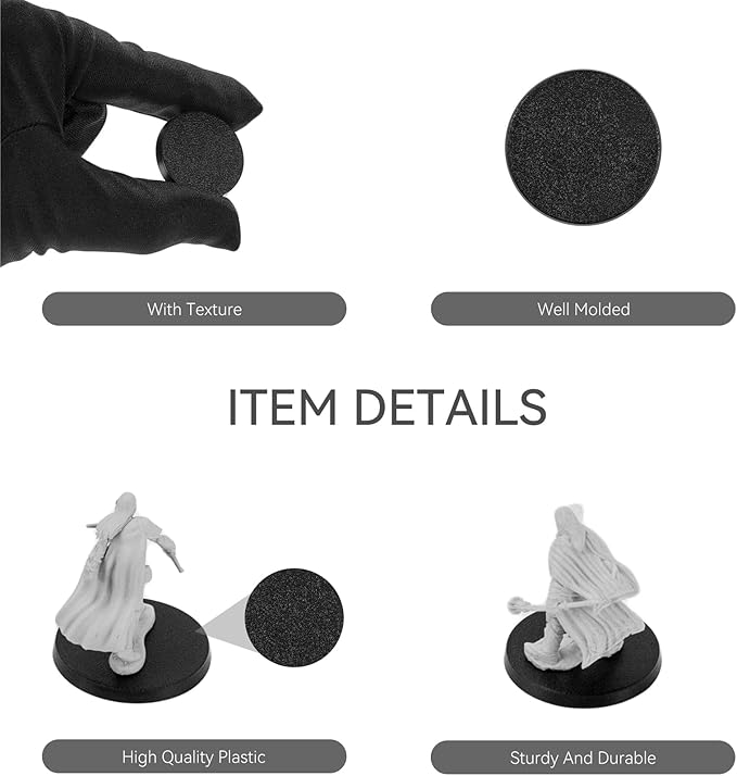 100PCS Miniature Bases+120PCS Adhesive, 25mm or 0.98inch Round Black Plastic Model Bases for Gaming Miniatures Collectible War Table Game or Wargames Board Game