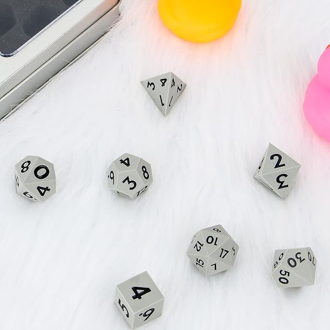 DND Dice Set Sharp Edge Dice Set 7 Piece DND polyhedral Dice Numbers with Gold Leaf Exquisite Tin Box Packaging,Ideal for Dungeons & Dragons RPG and Board Games (Gray Black)