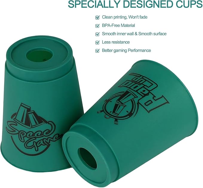 DEWEL Stacking Cup Game, 12pcs Cup Stacking Set, Sport Stacking Cups, Classic Stacking Toy, Family Game, Great Gift Idea for Stack Games Lover, Stacking Cups for Adults, Kids-Blackish Green