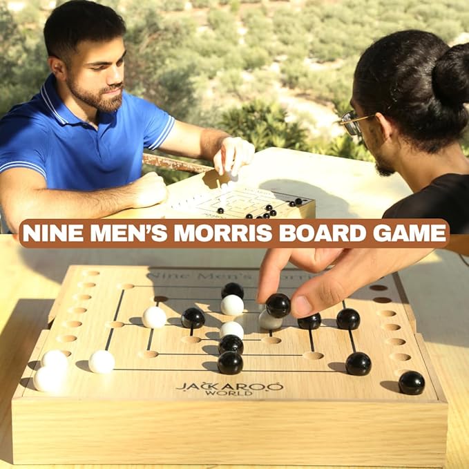 Nine Mens Morris Board Game - 2 Player Games - Marble Tic Tac Teo Game - Ancient Rome Board Game - Black & White Marble Strategy Game - Adult Games Wooden Board Games for Adults (Oak)