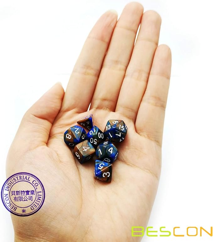 Bescon Mini Two Tone Polyhedral RPG Dice Set 10MM, Small Dice Set D4-D20 in Tube, 6 New Assorted Colored of 42pcs