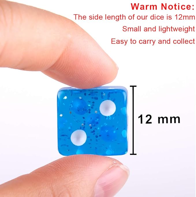 AUSTOR 100 Pieces Dice 12mm Game Dice Set 6 Sided Dice Translucent Colors Square Corner Dices Set for Tenzi, Farkle, Yahtzee, Bunco or Teaching Math with a Velvet Drawstring Bag