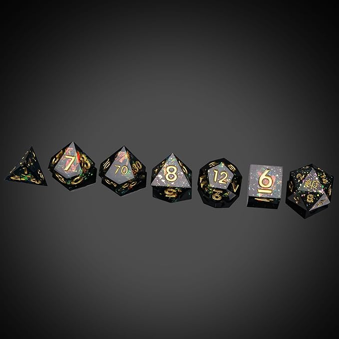 7PCS DND Dice Set,Handmade Sharp Edge Dice Set D&D RPG Polyhedral Die,for Dungeons and Dragons TTRPG Games Roleplaying Games Pathfinder,with Gift Box(Blue Starry Sky)