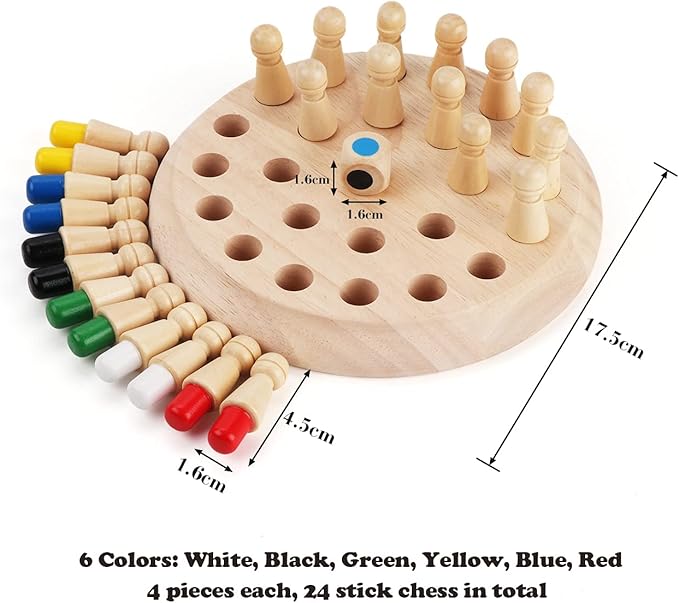 Memory Game, Wood Memory Games for Kids Ages 4-8, Board Games for Family Interaction, Matching Games for Toddlers, Color Memory Wooden Chess Board, Birthday Gift for Kids