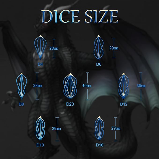 DND Dice Set for Dungeons and Dragons, Metal D&D Dice 7PS/Set, ZHOORQI Polyhedral Dices Set for Role Playing Game Gifts(Arcanum-Blue)