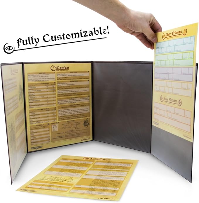 Stratagem The Master's Tome 4-Panel Customizable GM Screen with Free Inserts – Dry Erase, Dungeon & Game Master Accessory for Tabletop RPG Campaigns (Brown)