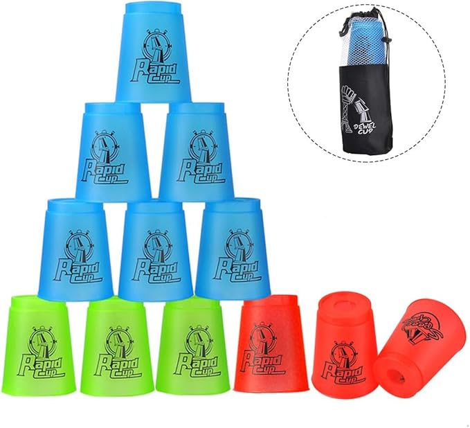 DEWEL Stacking Cup Game with 15 Stack Ways, 12pcs Cup Stacking Set, Sport Stacking Cups with BPA-Free Material, Classic Family Game, Great Gift Idea for Stack Games Lover.(Multi-Colored)
