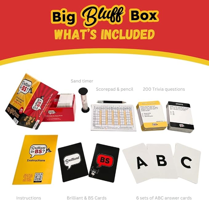 Brilliant or BS? Big Bluff Box | Trivia Game for Know-It-Alls & Liars | Fun Bluffing Game for 4-6 Players Ages 14+
